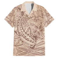 Pastel Brown Polynesia Family Matching Summer Maxi Dress and Hawaiian Shirt Hawaiian Tribal Hammerhead Shark Tattoo LT14 Dad's Shirt - Short Sleeve Pastel Brown - Polynesian Pride