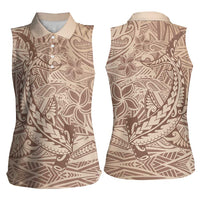 Pink Gradient Polynesia Women Sleeveless Polo Shirt Hawaiian Tribal Hammerhead Shark Tattoo