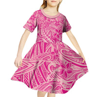 Beige Gradient Polynesia Kid Short Sleeve Dress Hawaiian Tribal Hammerhead Shark Tattoo