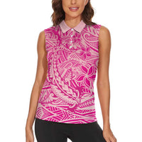 Beige Gradient Polynesia Women Sleeveless Polo Shirt Hawaiian Tribal Hammerhead Shark Tattoo