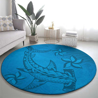 Blue Gradient Polynesia Round Carpet Hawaiian Tribal Hammerhead Shark Tattoo LT14 - Polynesian Pride