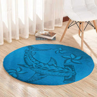 Blue Gradient Polynesia Round Carpet Hawaiian Tribal Hammerhead Shark Tattoo LT14 - Polynesian Pride