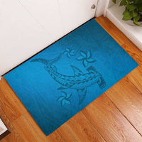 Blue Gradient Polynesia Rubber Doormat Hawaiian Tribal Hammerhead Shark Tattoo LT14 - Polynesian Pride