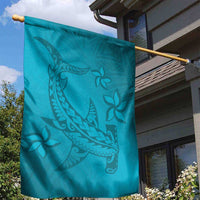 Dark Cyan Gradient Polynesia Garden Flag Hawaiian Tribal Hammerhead Shark Tattoo