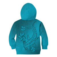 Dark Cyan Gradient Polynesia Kid Hoodie Hawaiian Tribal Hammerhead Shark Tattoo