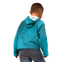 Dark Cyan Gradient Polynesia Kid Hoodie Hawaiian Tribal Hammerhead Shark Tattoo