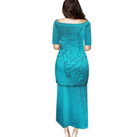 Dark Cyan Gradient Polynesia Puletasi Hawaiian Tribal Hammerhead Shark Tattoo