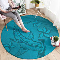 Dark Cyan Gradient Polynesia Round Carpet Hawaiian Tribal Hammerhead Shark Tattoo LT14 - Polynesian Pride
