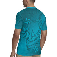 Dark Cyan Gradient Polynesia Rugby Jersey Hawaiian Tribal Hammerhead Shark Tattoo