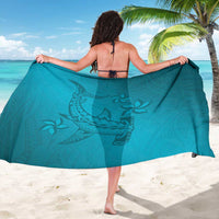 Dark Cyan Gradient Polynesia Sarong Hawaiian Tribal Hammerhead Shark Tattoo