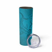 Dark Cyan Gradient Polynesia Skinny Tumbler Hawaiian Tribal Hammerhead Shark Tattoo