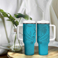 Dark Cyan Gradient Polynesia Tumbler With Handle Hawaiian Tribal Hammerhead Shark Tattoo