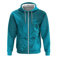 Dark Cyan Gradient Polynesia Zip Hoodie Hawaiian Tribal Hammerhead Shark Tattoo
