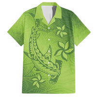Green Gradient Polynesia Family Matching Summer Maxi Dress and Hawaiian Shirt Hawaiian Tribal Hammerhead Shark Tattoo LT14 Dad's Shirt - Short Sleeve Green - Polynesian Pride