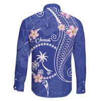 FSM Chuuk Constitution Day Family Matching Off The Shoulder Long Sleeve Dress and Hawaiian Shirt Frangipani Flowers Polynesian Curves Style LT14 - Polynesian Pride