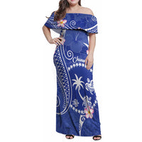 FSM Chuuk Constitution Day Family Matching Off Shoulder Maxi Dress and Hawaiian Shirt Frangipani Flowers Polynesian Curves Style
