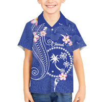 FSM Chuuk Constitution Day Family Matching Summer Maxi Dress and Hawaiian Shirt Frangipani Flowers Polynesian Curves Style LT14 Son's Shirt Blue - Polynesian Pride