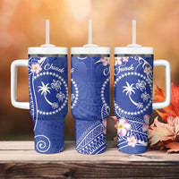 FSM Chuuk Constitution Day Tumbler With Handle Frangipani Flowers Polynesian Curves Style