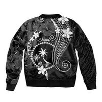 FSM Chuuk Bomber Jacket Turtle Tropical Flowers Polynesian - Black LT14 - Polynesian Pride