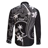 FSM Chuuk Family Matching Long Sleeve Bodycon Dress and Hawaiian Shirt Turtle Tropical Flowers Polynesian - Black LT14 - Polynesian Pride