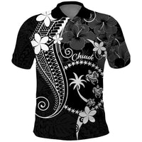 FSM Chuuk Polo Shirt Turtle Tropical Flowers Polynesian - Black