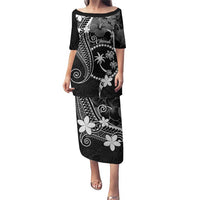 FSM Chuuk Puletasi Turtle Tropical Flowers Polynesian - Black LT14 Long Dress Black - Polynesian Pride