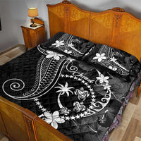 FSM Chuuk Quilt Bed Set Turtle Tropical Flowers Polynesian - Black