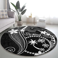 FSM Chuuk Round Carpet Turtle Tropical Flowers Polynesian - Black