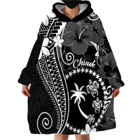 FSM Chuuk Wearable Blanket Hoodie Turtle Tropical Flowers Polynesian - Black