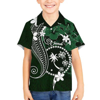 FSM Chuuk Family Matching Long Sleeve Bodycon Dress and Hawaiian Shirt Turtle Tropical Flowers Polynesian - Green LT14 Son's Shirt Green - Polynesian Pride