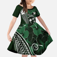 FSM Chuuk Family Matching Mermaid Dress and Hawaiian Shirt Turtle Tropical Flowers Polynesian - Green LT14 Daughter's Dress Green - Polynesian Pride