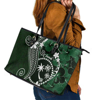 FSM Chuuk Leather Tote Bag Turtle Tropical Flowers Polynesian - Green