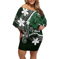 FSM Chuuk Off Shoulder Short Dress Turtle Tropical Flowers Polynesian - Green LT14 Women Green - Polynesian Pride