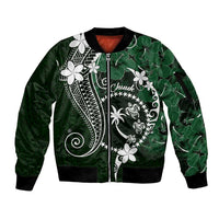 FSM Chuuk Sleeve Zip Bomber Jacket Turtle Tropical Flowers Polynesian - Green LT14 Unisex Green - Polynesian Pride