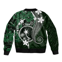 FSM Chuuk Sleeve Zip Bomber Jacket Turtle Tropical Flowers Polynesian - Green LT14 - Polynesian Pride