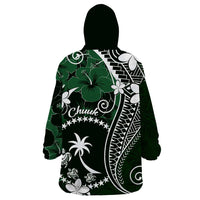 FSM Chuuk Wearable Blanket Hoodie Turtle Tropical Flowers Polynesian - Green LT14 - Polynesian Pride