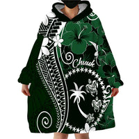 FSM Chuuk Wearable Blanket Hoodie Turtle Tropical Flowers Polynesian - Green LT14 - Polynesian Pride