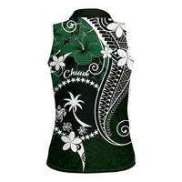 FSM Chuuk Women Sleeveless Polo Shirt Turtle Tropical Flowers Polynesian - Green LT14 - Polynesian Pride