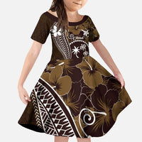 FSM Chuuk Family Matching Mermaid Dress and Hawaiian Shirt Turtle Tropical Flowers Polynesian - Brown LT14 Daughter's Dress Brown - Polynesian Pride