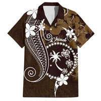 FSM Chuuk Family Matching Off Shoulder Maxi Dress and Hawaiian Shirt Turtle Tropical Flowers Polynesian - Brown