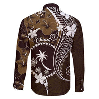 FSM Chuuk Family Matching Short Sleeve Bodycon Dress and Hawaiian Shirt Turtle Tropical Flowers Polynesian - Brown LT14 - Polynesian Pride