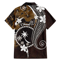 FSM Chuuk Family Matching Summer Maxi Dress and Hawaiian Shirt Turtle Tropical Flowers Polynesian - Brown LT14 - Polynesian Pride