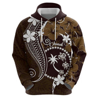 FSM Chuuk Hoodie Turtle Tropical Flowers Polynesian - Brown LT14 - Polynesian Pride