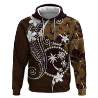 FSM Chuuk Zip Hoodie Turtle Tropical Flowers Polynesian - Brown LT14 Pullover Hoodie Brown - Polynesian Pride