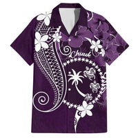 FSM Chuuk Family Matching Summer Maxi Dress and Hawaiian Shirt Turtle Tropical Flowers Polynesian - Purple LT14 Dad's Shirt - Short Sleeve Purple - Polynesian Pride