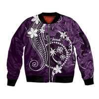 FSM Chuuk Sleeve Zip Bomber Jacket Turtle Tropical Flowers Polynesian - Purple LT14 Unisex Purple - Polynesian Pride