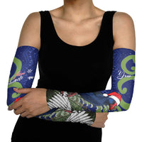 Personalized New Zealand Pukeko Christmas Arm Sleeves Meri Kirihimete Taniko Ponga Koru Blue - Polynesian Pride
