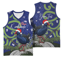 Personalized New Zealand Pukeko Christmas Basketball Jersey Meri Kirihimete Taniko Ponga Koru Blue - Polynesian Pride