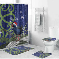 Personalized New Zealand Pukeko Christmas Bathroom Set Meri Kirihimete Taniko Ponga Koru Blue - Polynesian Pride