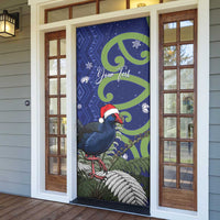 Personalized New Zealand Pukeko Christmas Door Cover Meri Kirihimete Taniko Ponga Koru Blue - Polynesian Pride